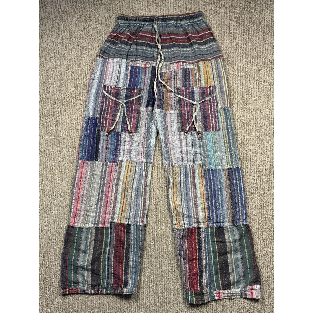 The Little Bazaar Patchwork Striped Wide Leg Pants Womens S Boho Festival Beach